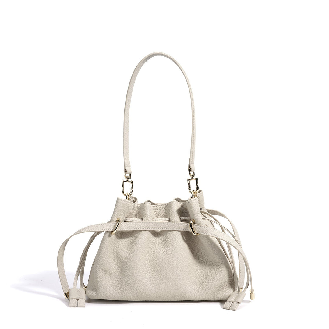 Taupe Drawstring Mini Bucket Bag – AVELINE