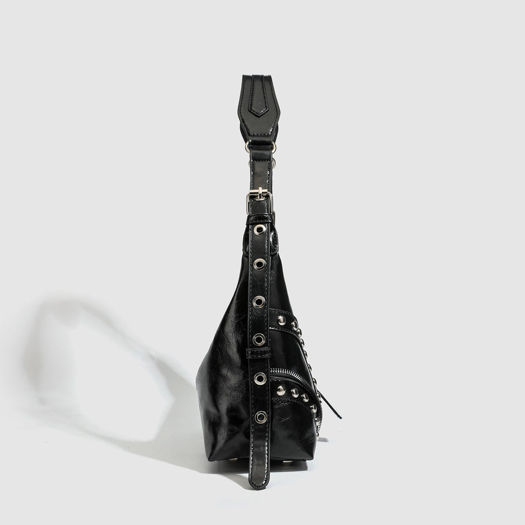 Vintage Studded Black Shoulder Bag -  Hobo