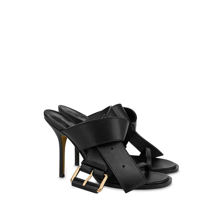 Beige Buckle Strap Stiletto Mule Sandals – VÉLISSA