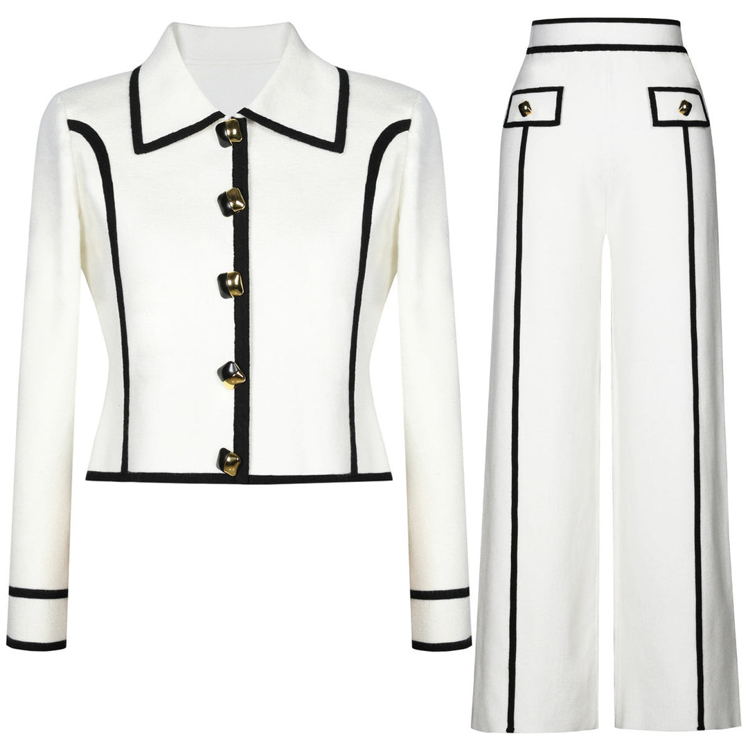 long sleeve tailored suit with contrast piping - DORRAZLI