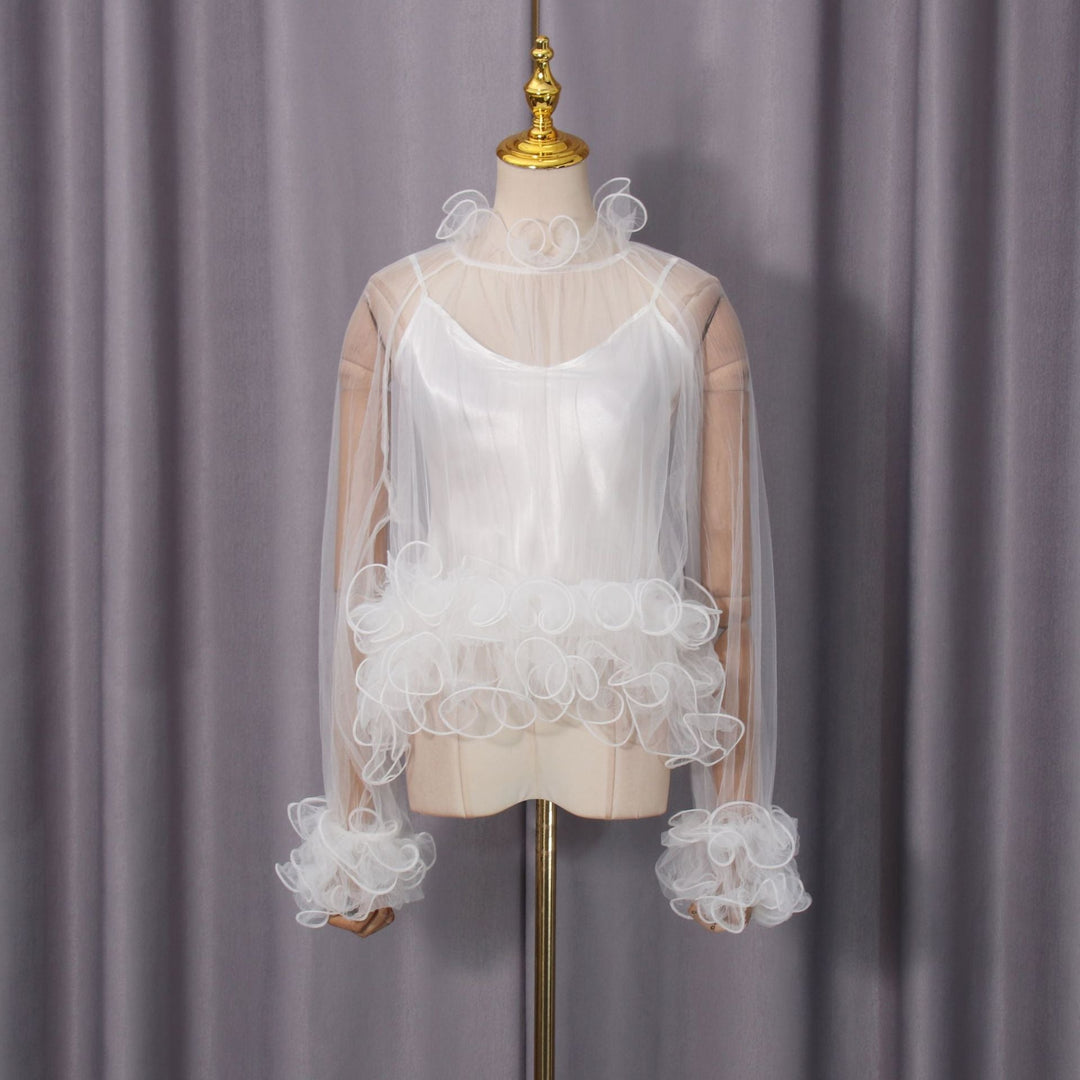 Sheer Ruffle Mesh Blouse - Ethereal
