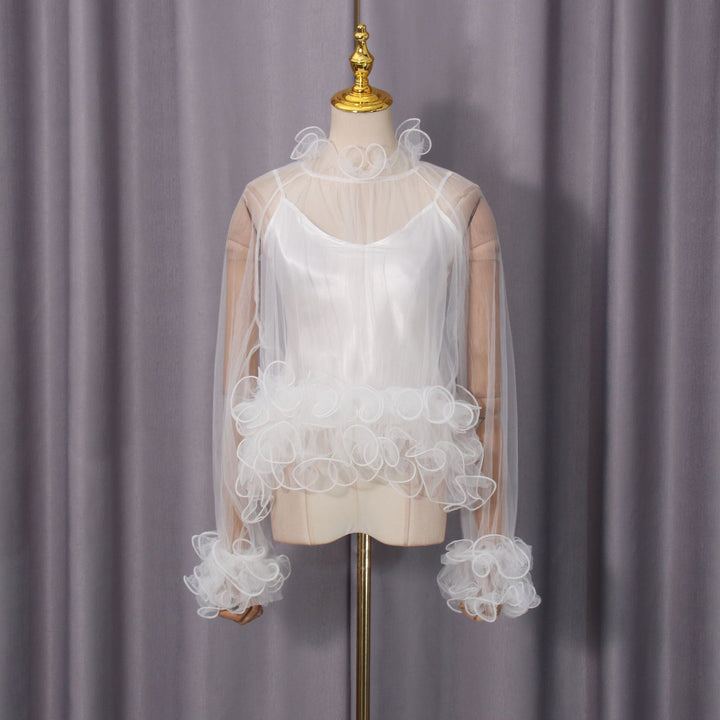 Sheer Ruffle Mesh Blouse - Ethereal
