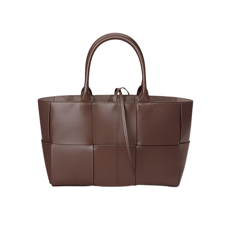 woven leather tote bag with dual top handles - ALVA