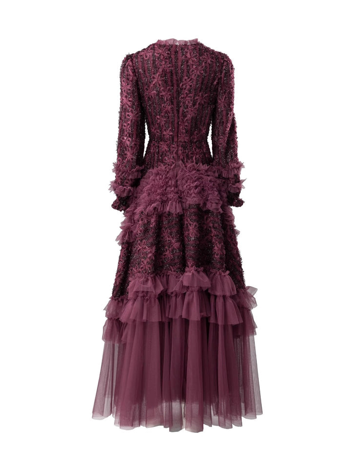 tiered tulle gown with floral lace and ruffle details – AMARANTH