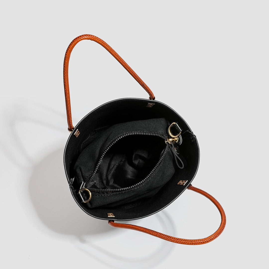 Minimalist Black Bucket Tote Bag -  Handbag