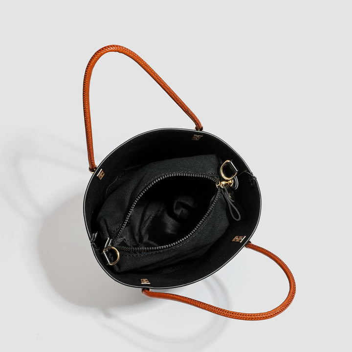 Minimalist Black Bucket Tote Bag -  Handbag