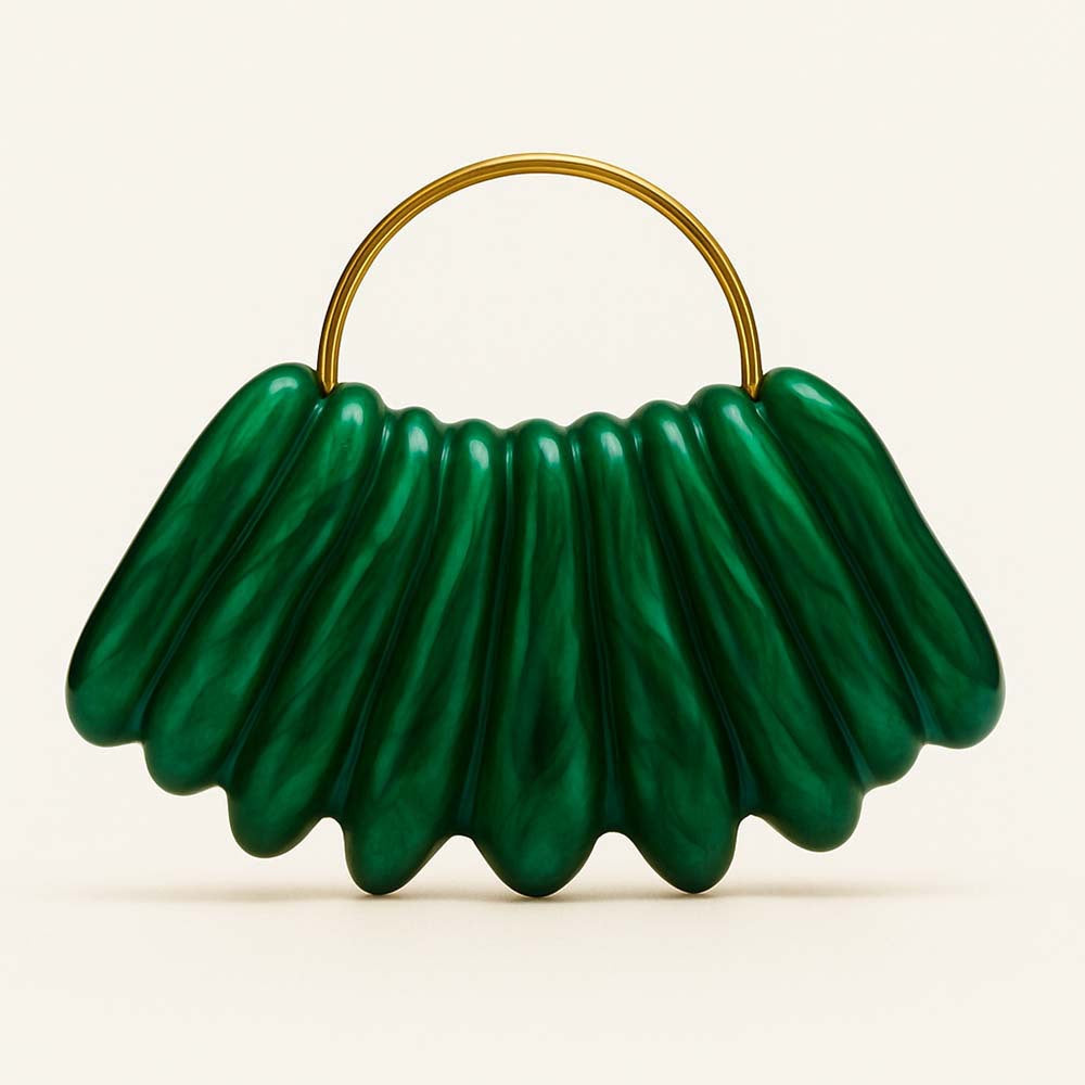 sculpted wave resin clutch with metal handle – AMBRA