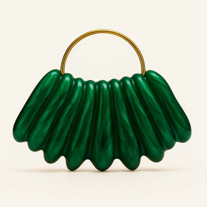 sculpted wave resin clutch with metal handle – AMBRA
