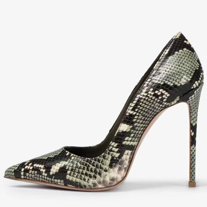 Snakeskin Print Pointed-Toe Stiletto Heels – SERPENTA