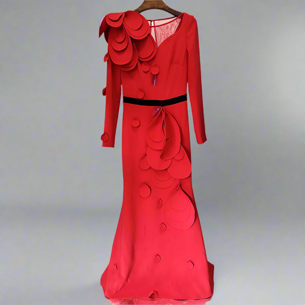applique detail gown with sculpted shoulder – ODD- Farein