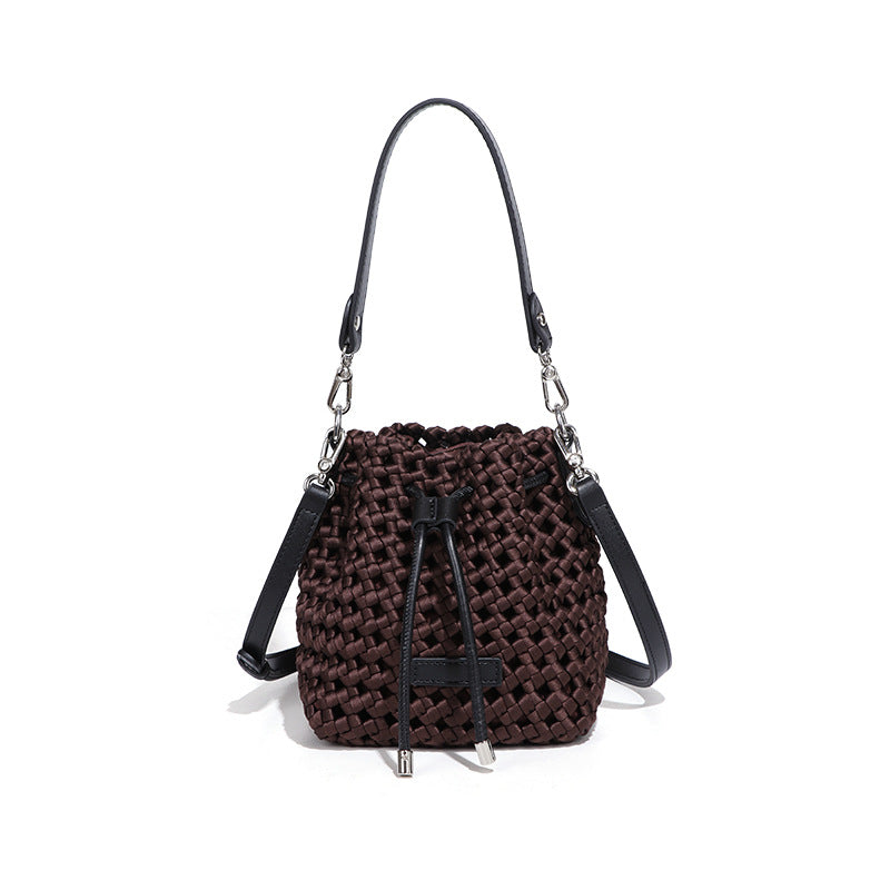 Woven Drawstring Bucket Bag – BRONZE