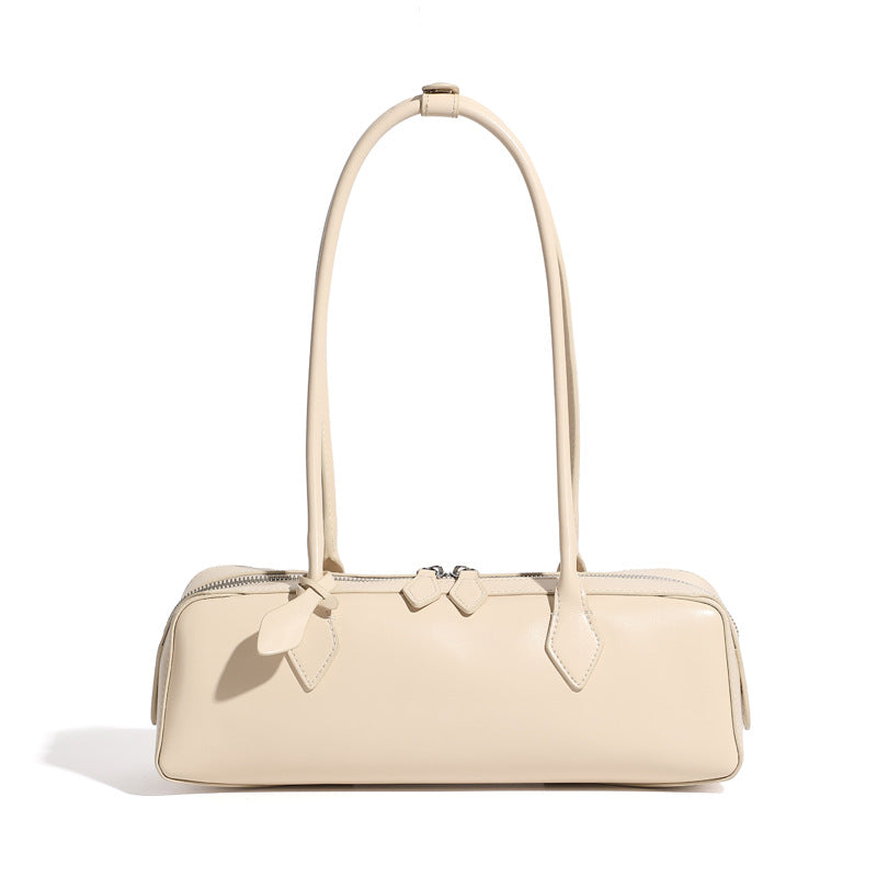 sleek rectangular leather shoulder bag with double zip – MONA