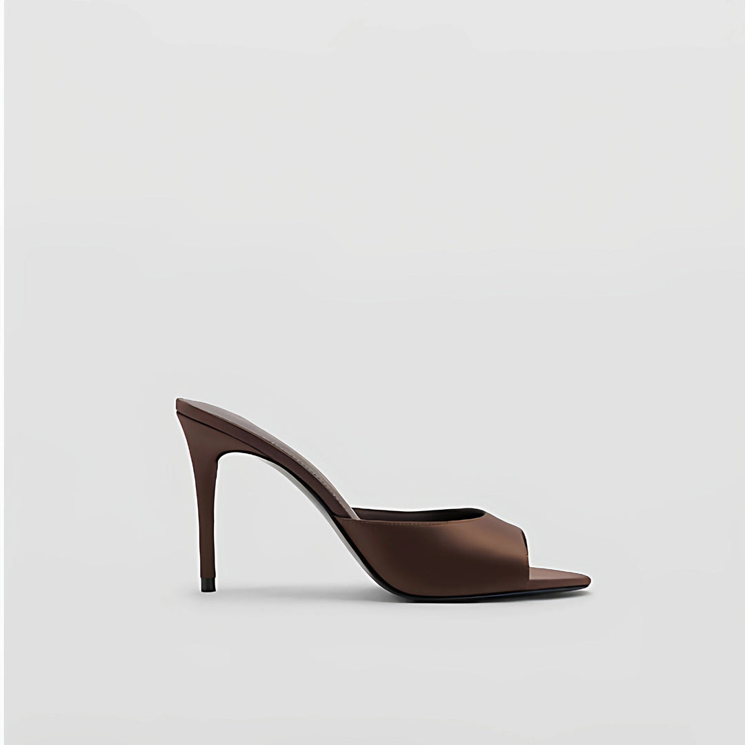 Chocolate Brown Minimalist Stiletto Mule Sandals – MNG