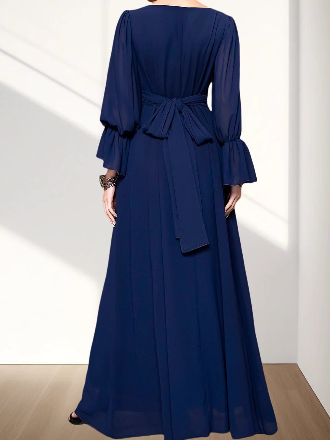 long sleeve A-line dress with embroidered neckline - AMANZIA