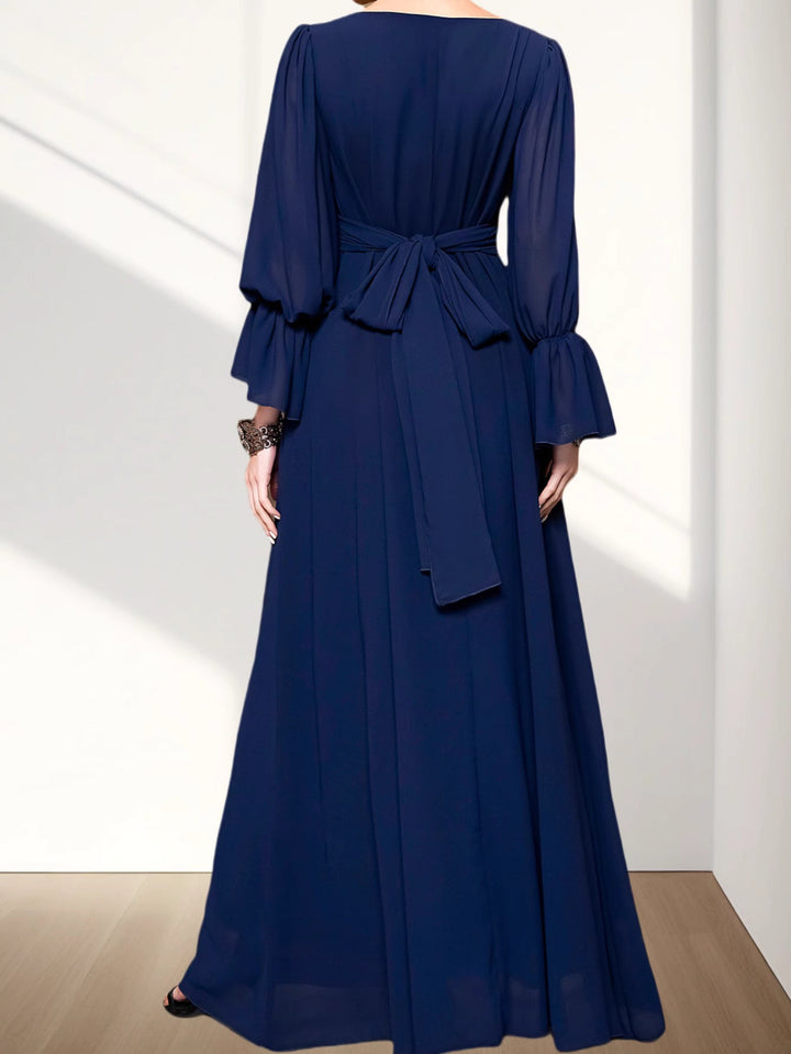 long sleeve A-line dress with embroidered neckline - AMANZIA