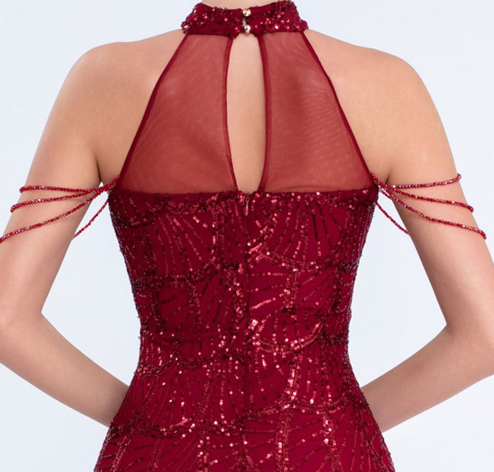halter sequin mermaid gown with draped shoulder chains – AURORIAN