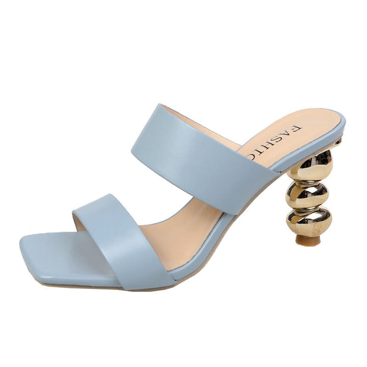 double strap square toe mule with sculpted metallic heel – NOVA