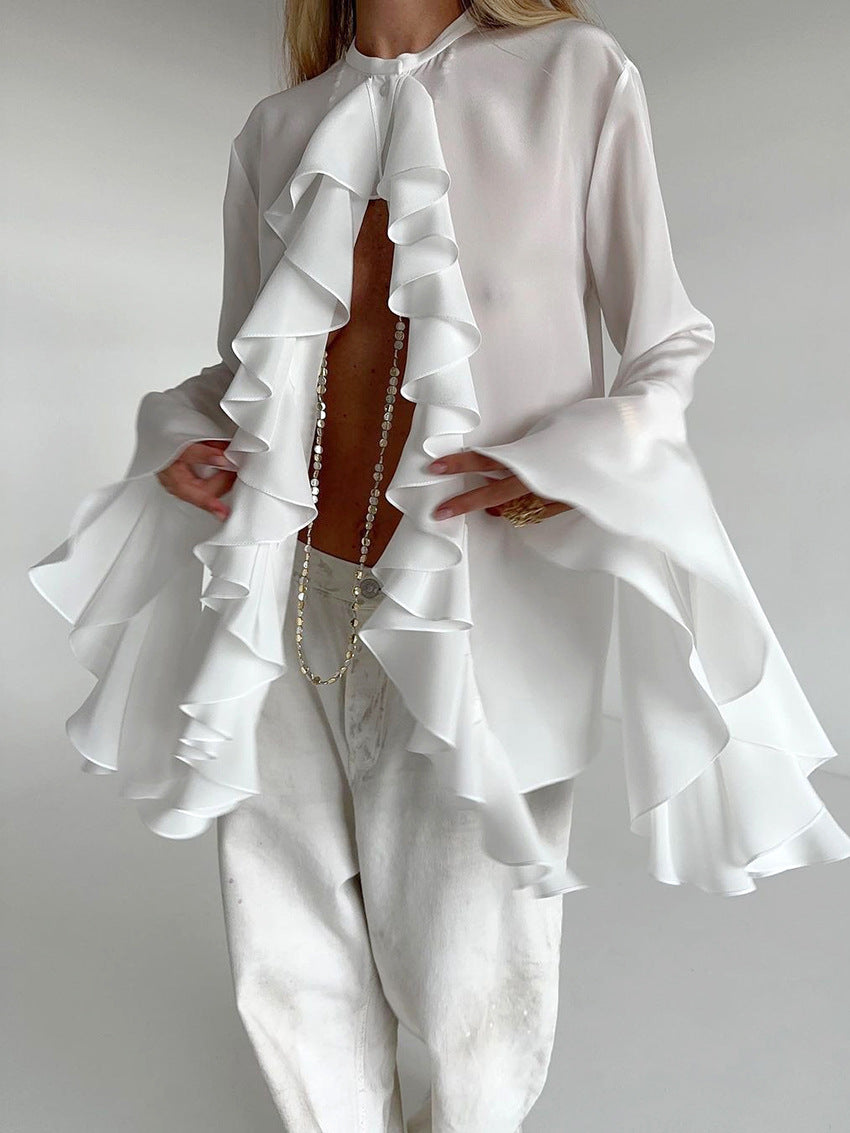 ruffled chiffon blouse with flared sleeves – OPHELIA