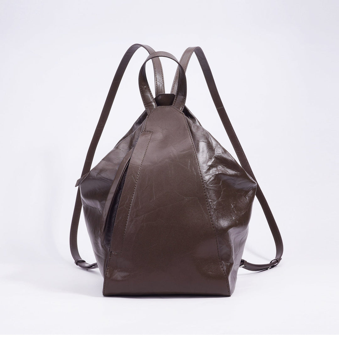 crinkled leather backpack with loop top handle - NOVLA