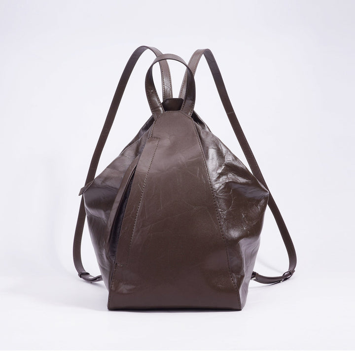crinkled leather backpack with loop top handle - NOVLA