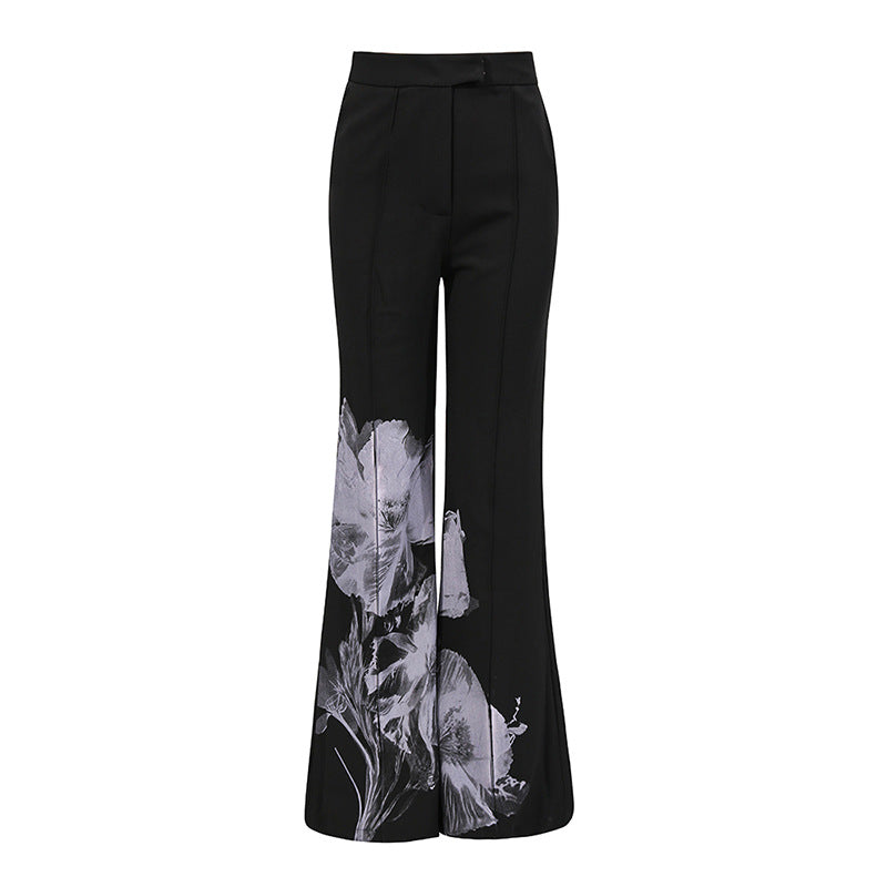 tailored blazer and wide-leg pants set with floral print – NOIRWO