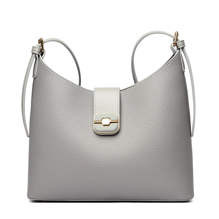 Pebbled Shoulder Bag with Buckle Flap Closure – STONE