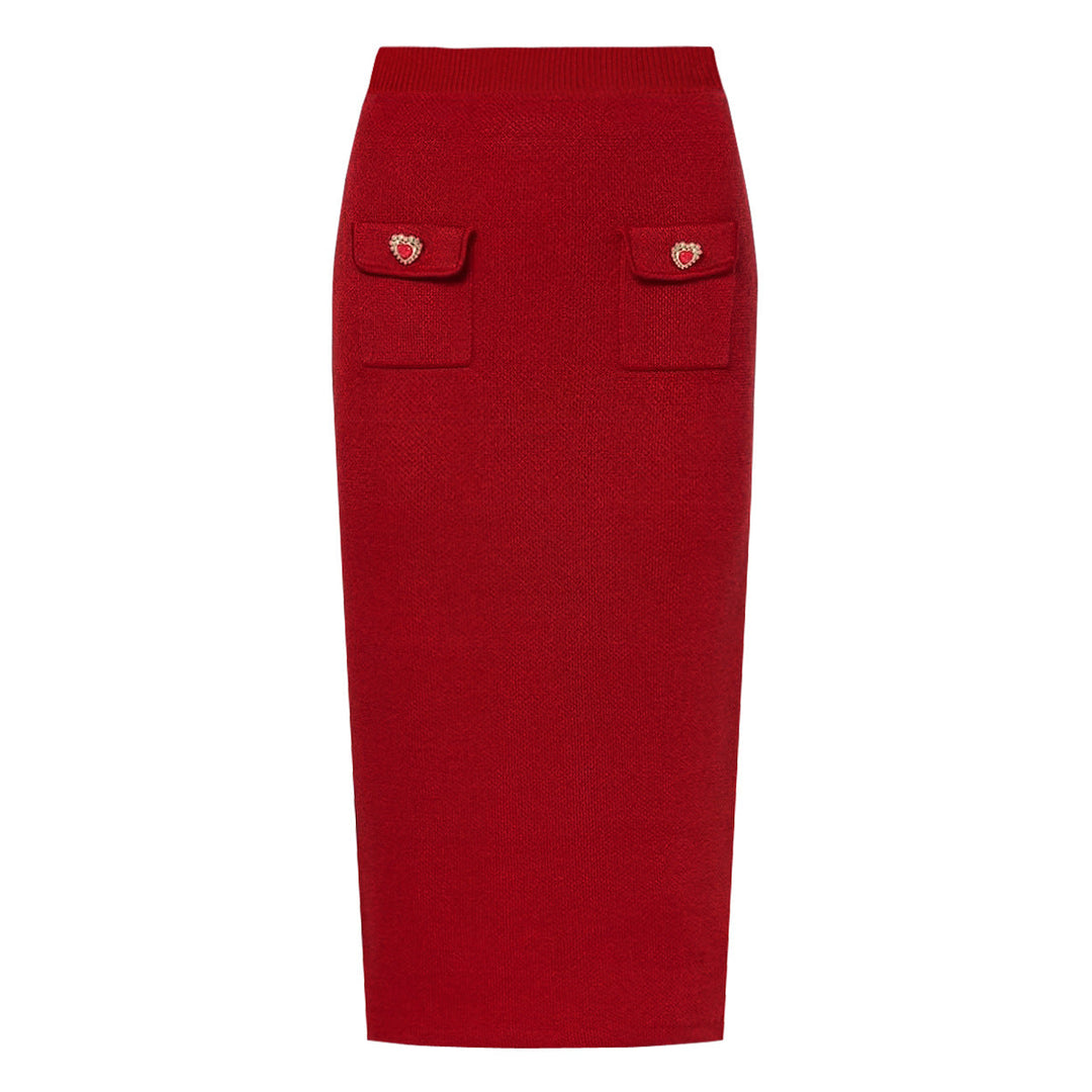 two-piece knit set with heart-shaped button accents – AMELIEV