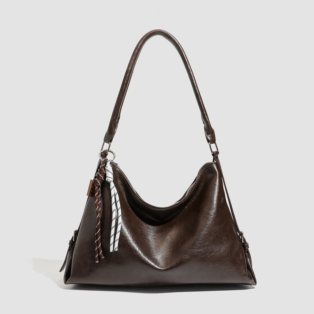 Vintage Brown Leather Shoulder Bag - Minimal