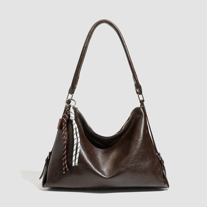 Vintage Brown Leather Shoulder Bag - Minimal
