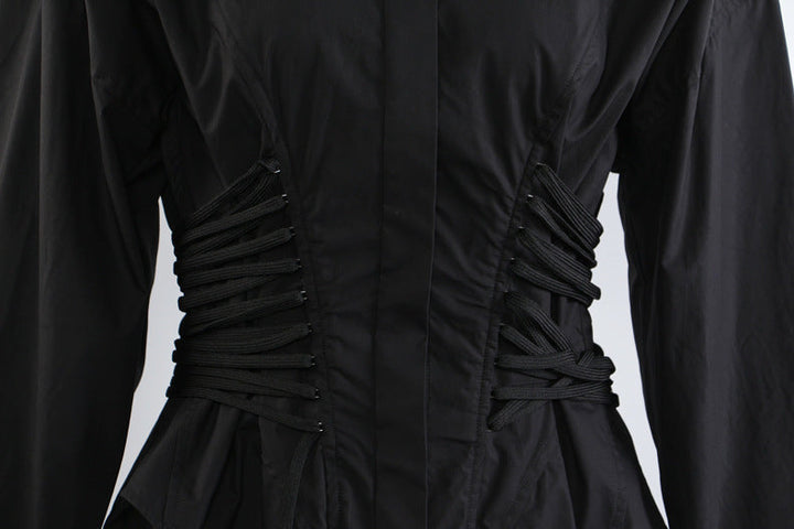 Corset-waist shirt dress with curved hem – BLANC