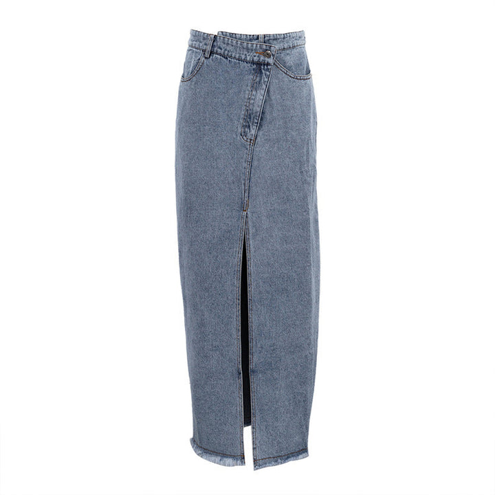 Blue Denim Front-Slit Maxi Skirt – ELVIRA