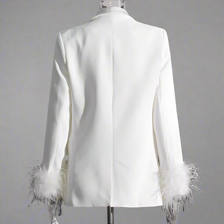 feather-cuff blazer with crystal lapels - Farwswe