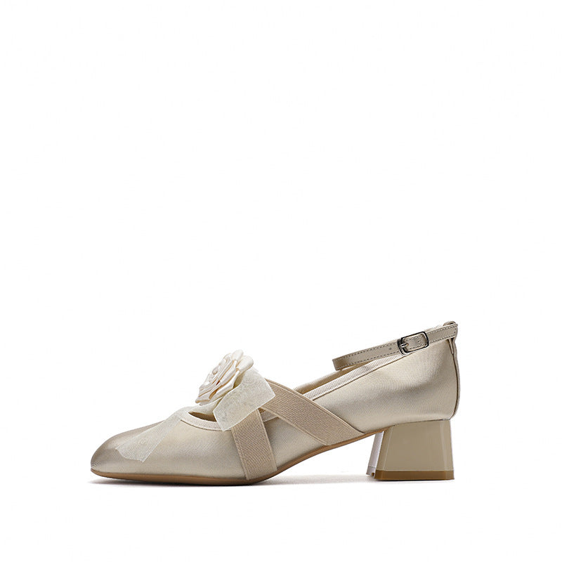 metallic mary jane heels with bow detail – ROSA