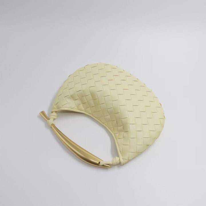 woven crescent shoulder bag with gold sculpted handle - KLLUONEL