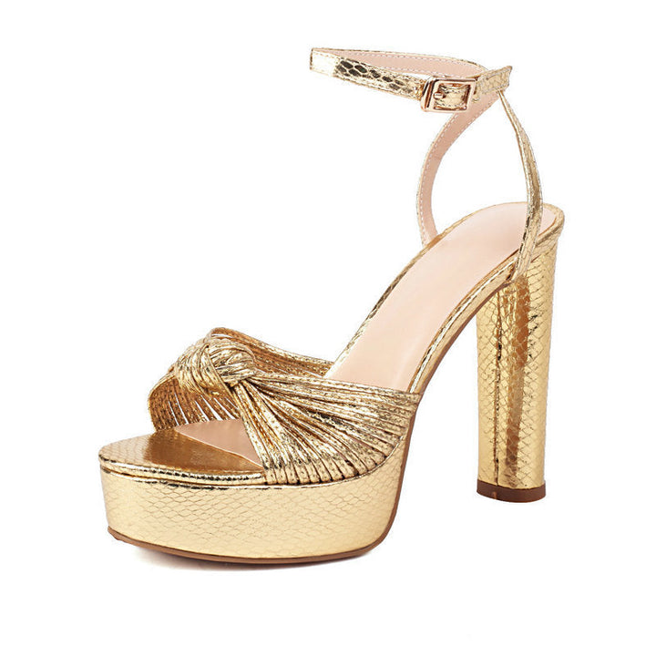 metallic twisted strap platform heel sandals – AHMEDO