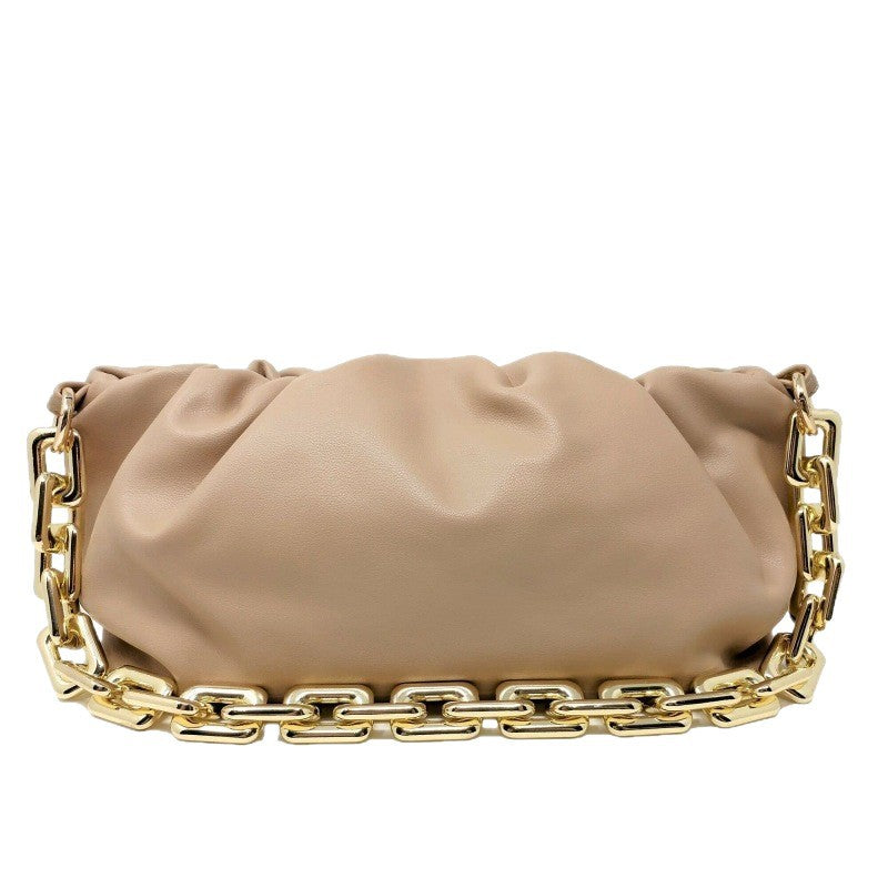 gathered leather clutch with gold chain – NOLIVRA
