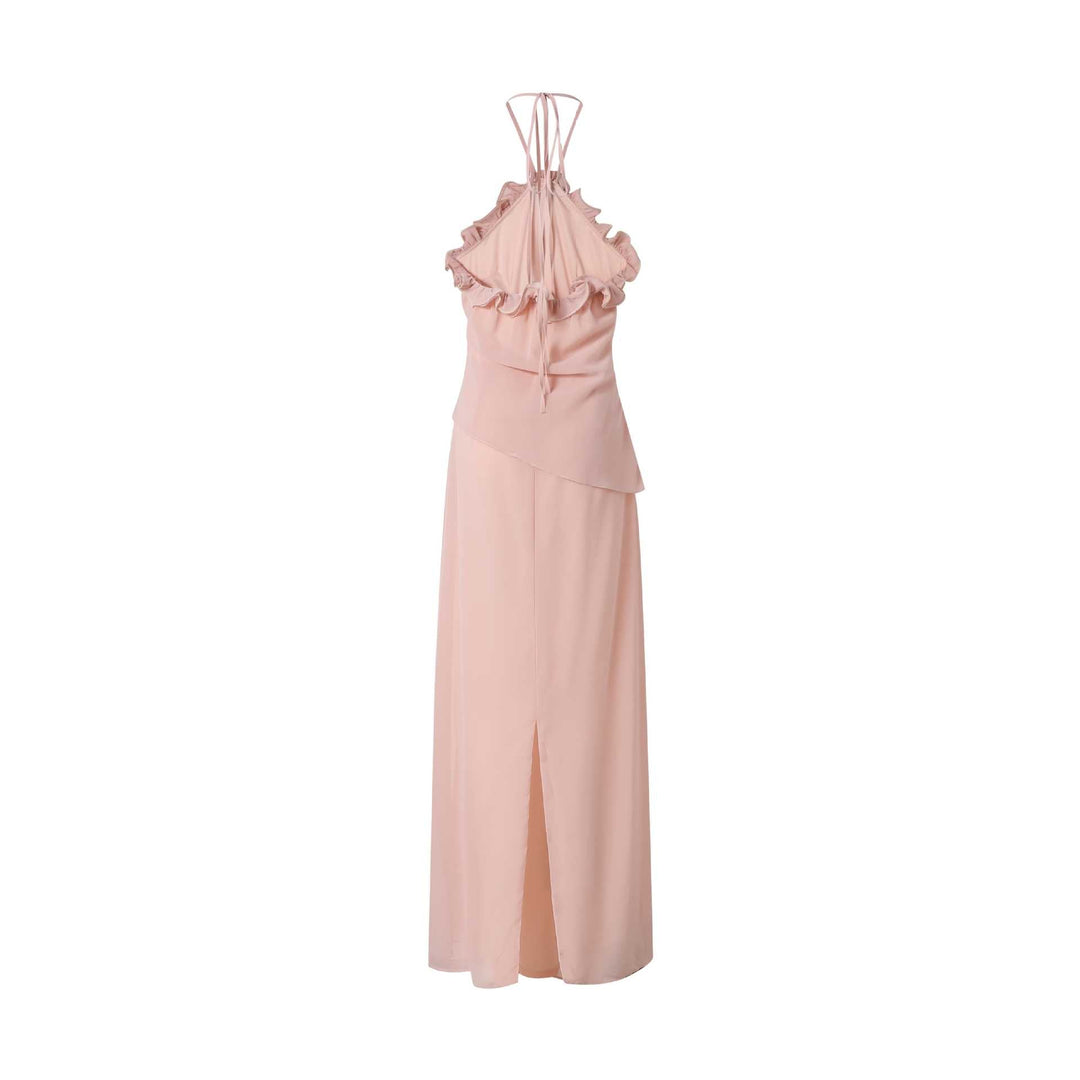 Blush Pink Halter Maxi Dress with Floral Details - ROSELLE