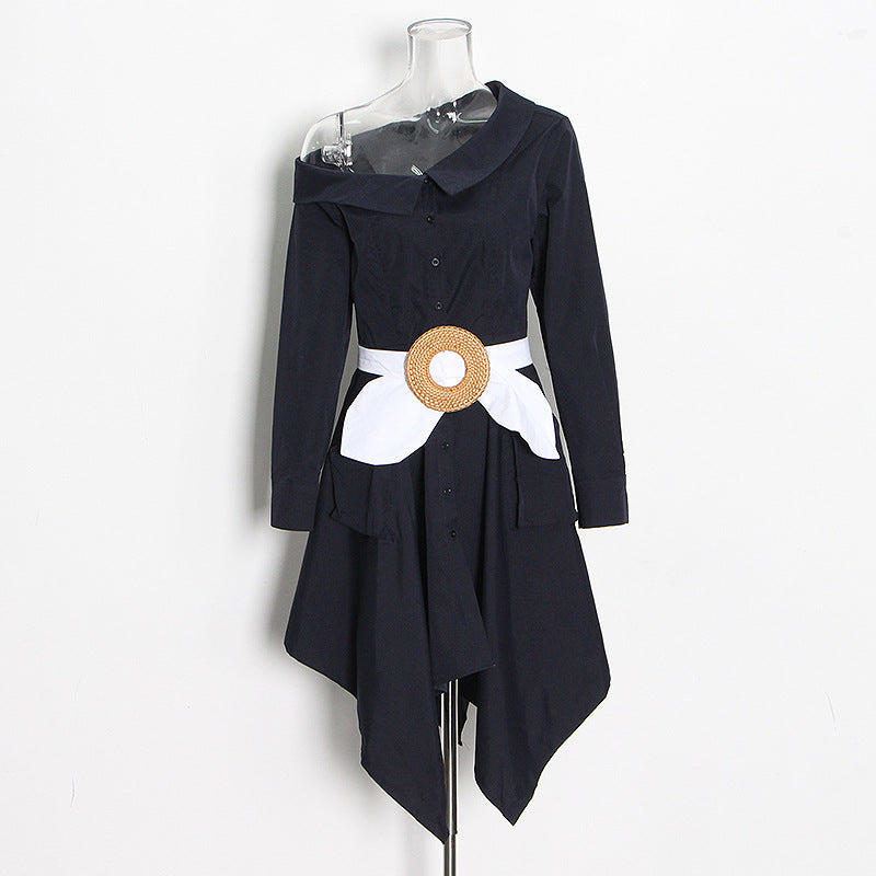 one-shoulder shirt dress with statement belt – ICON
