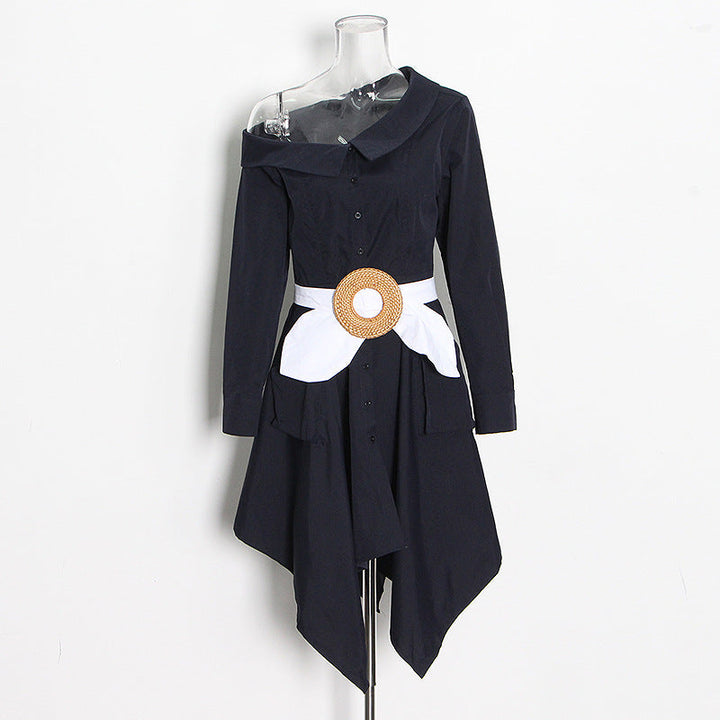 one-shoulder shirt dress with statement belt – ICON