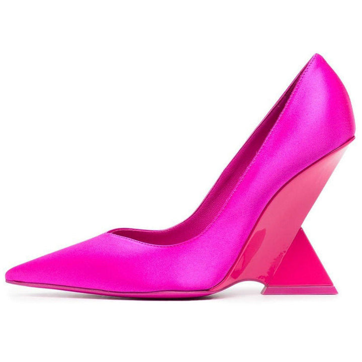pointed-toe patent pumps with sculpted geometric heel – RUBY