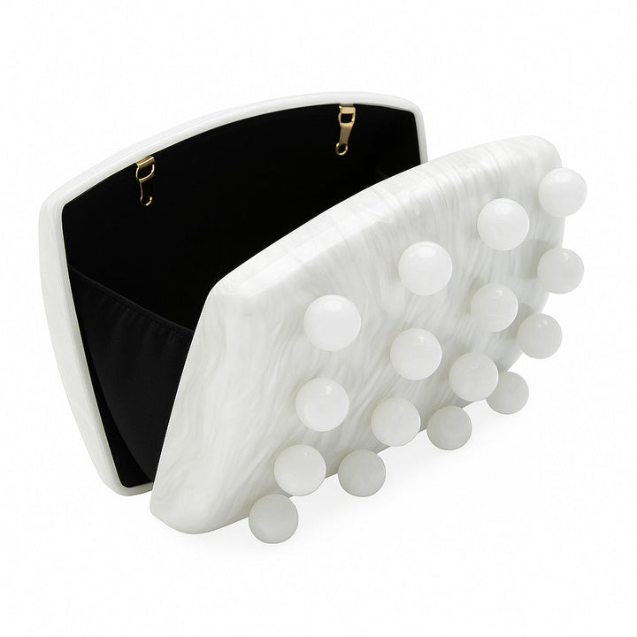 Pearl-embellished box clutch with chain strap – PEARL