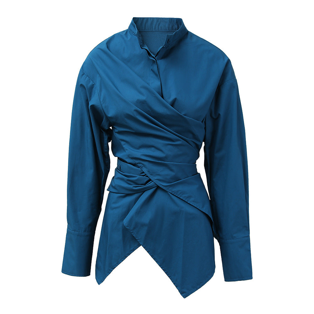 long sleeve wrap blouse with asymmetrical hem – AZURA