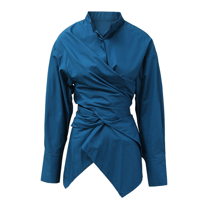 long sleeve wrap blouse with asymmetrical hem – AZURA