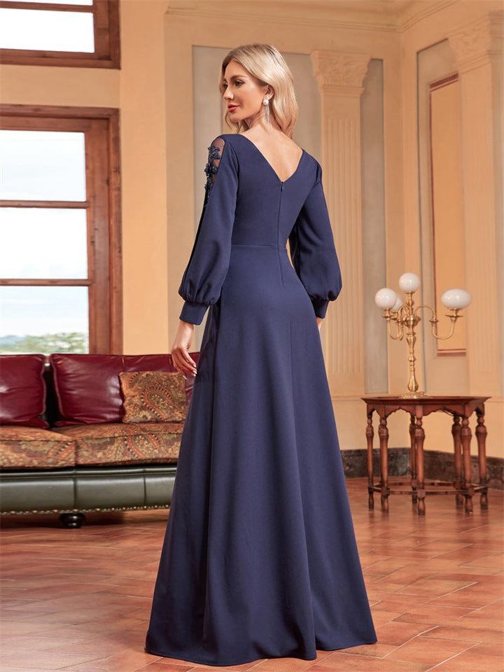 chiffon-sleeve evening gown with beaded waist – ODD- MIDNIGHT POISE