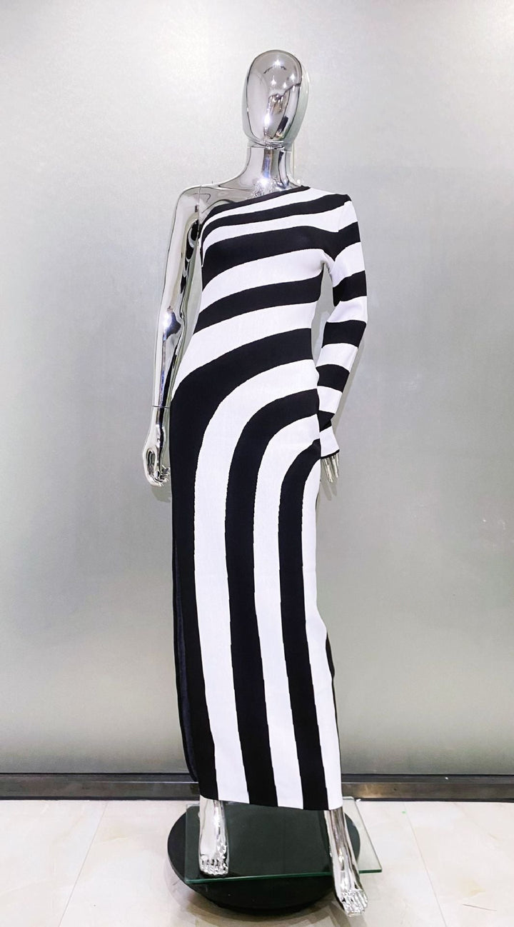 One-shoulder bodycon dress with bold swirl stripes - Zilker