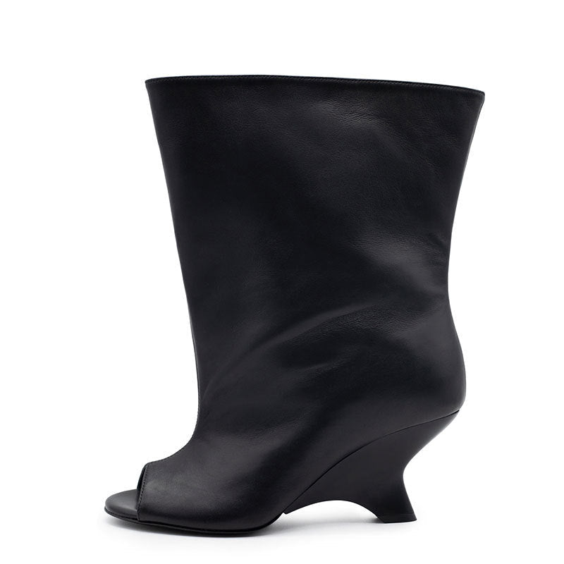 Sculpted Wedge Peep-Toe Boots – ESPRESSO