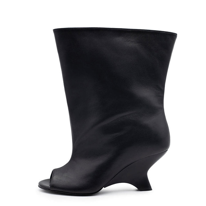 Sculpted Wedge Peep-Toe Boots – ESPRESSO