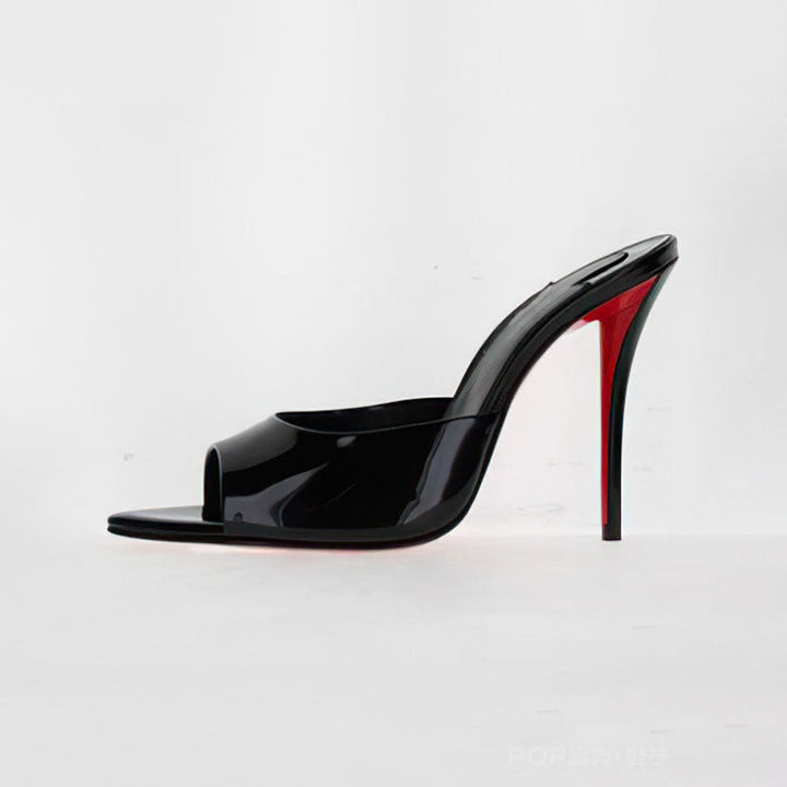 Patent Open-Toe Stiletto Mule Heels – BLANC