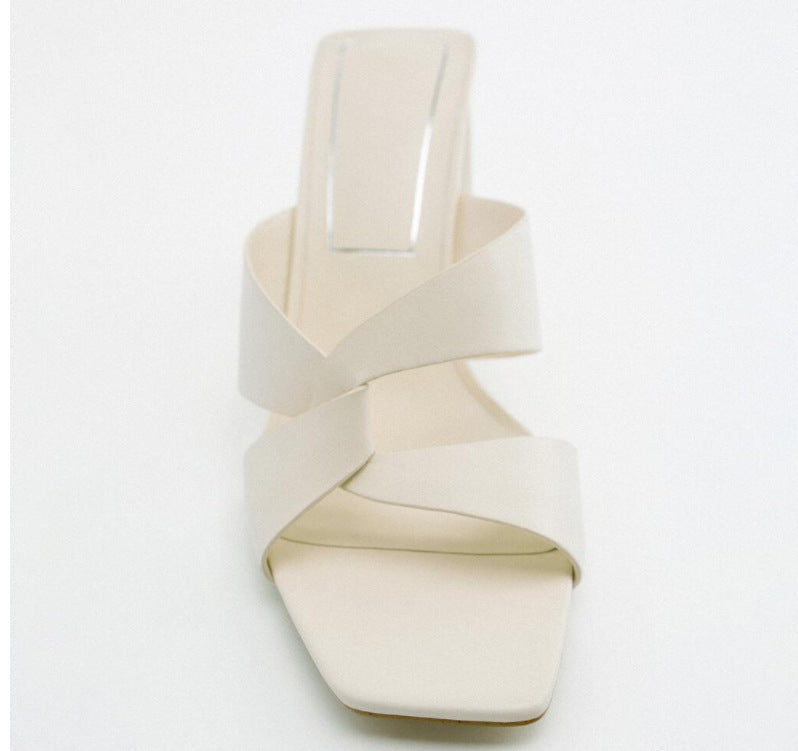 Ivory Crisscross Block Heel Sandals – ÉLANORA