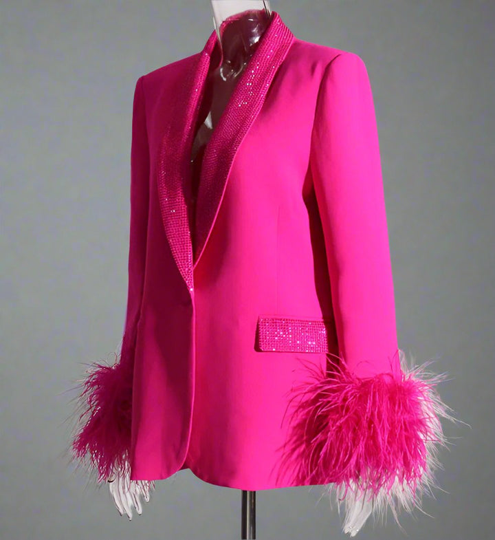 feather-cuff blazer with crystal lapels - Farwswe
